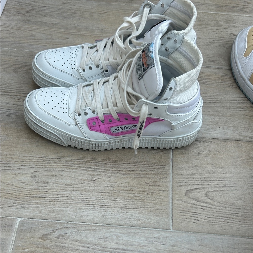 Off-White White High-Top Sneakers with Pink Side Panel